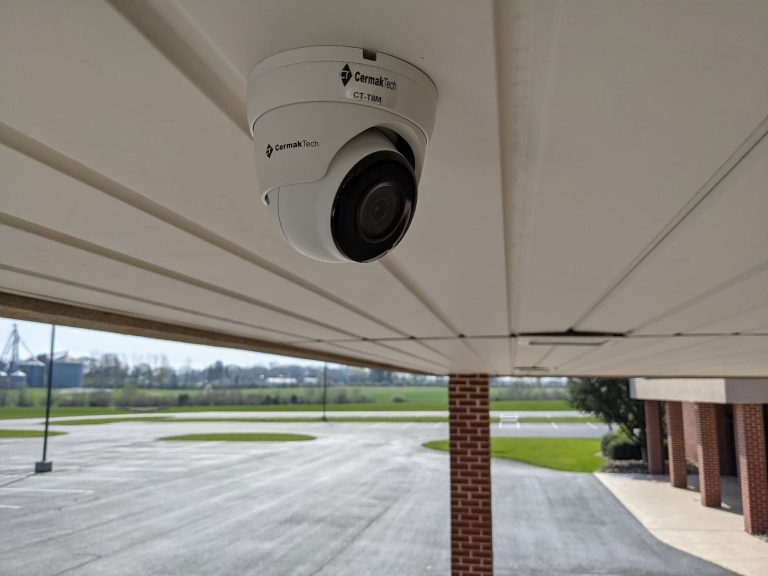 Security cameras mounted on a church in Chambersburg